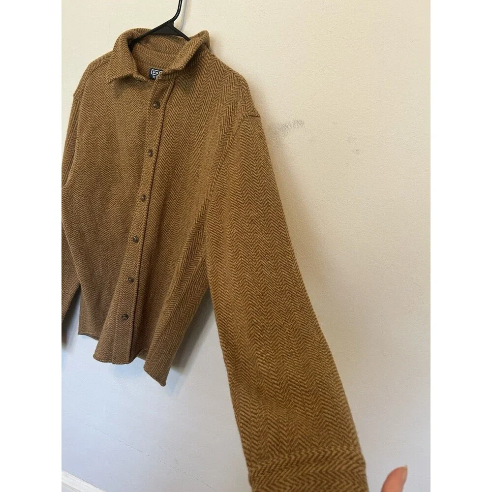 Rare Vintage Polo Ralph Lauren Men’s Button Down Herringbone Wool Shirt Size L